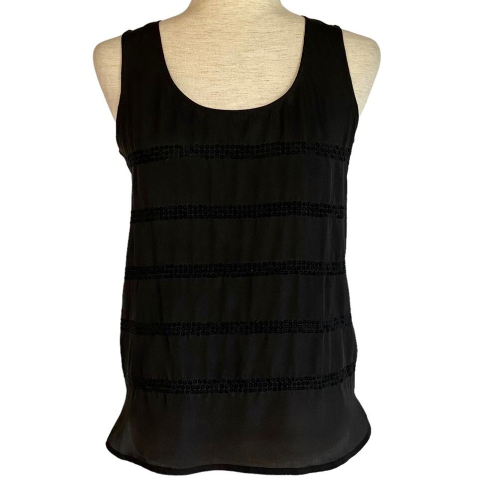 LOFT Sequin Sleeveless Blouse Black Size XS Petite Business Casual Shabby Chic